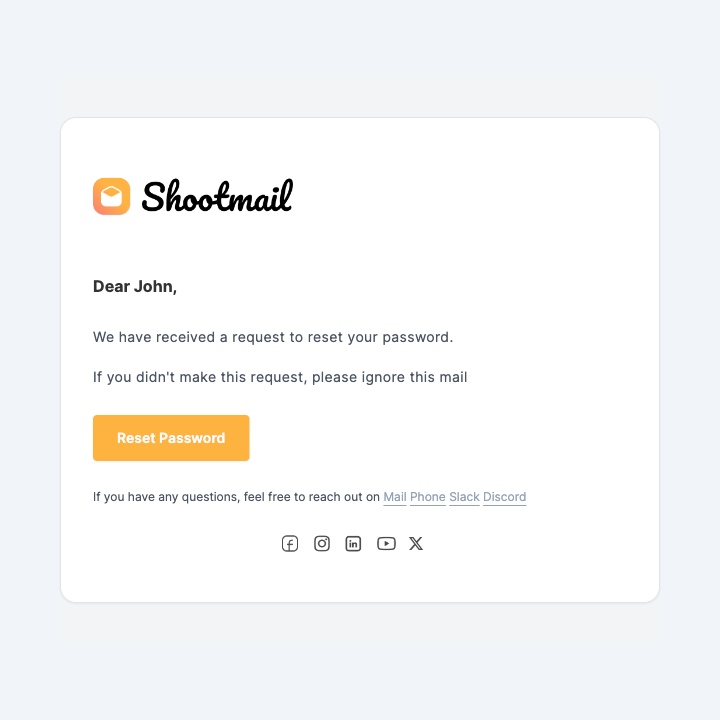 Password Reset mail template