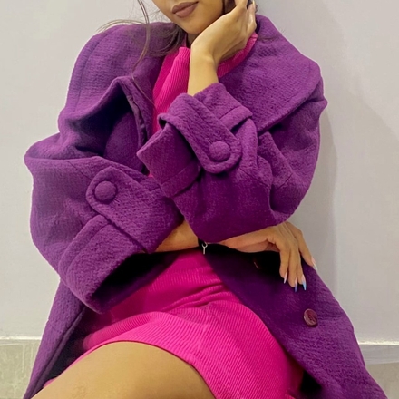 Purple fit and flare overcoat 