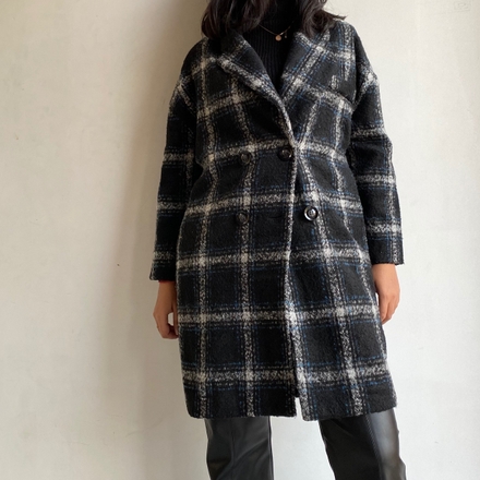 Black chequered overcoat 