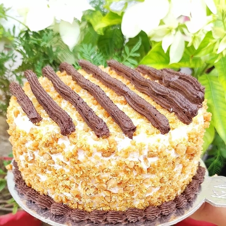 Butterscotch cake with chocolate strips!!