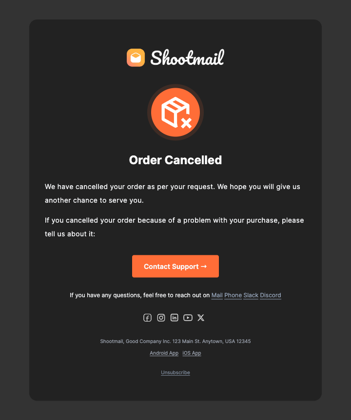 Order Canceled mail template