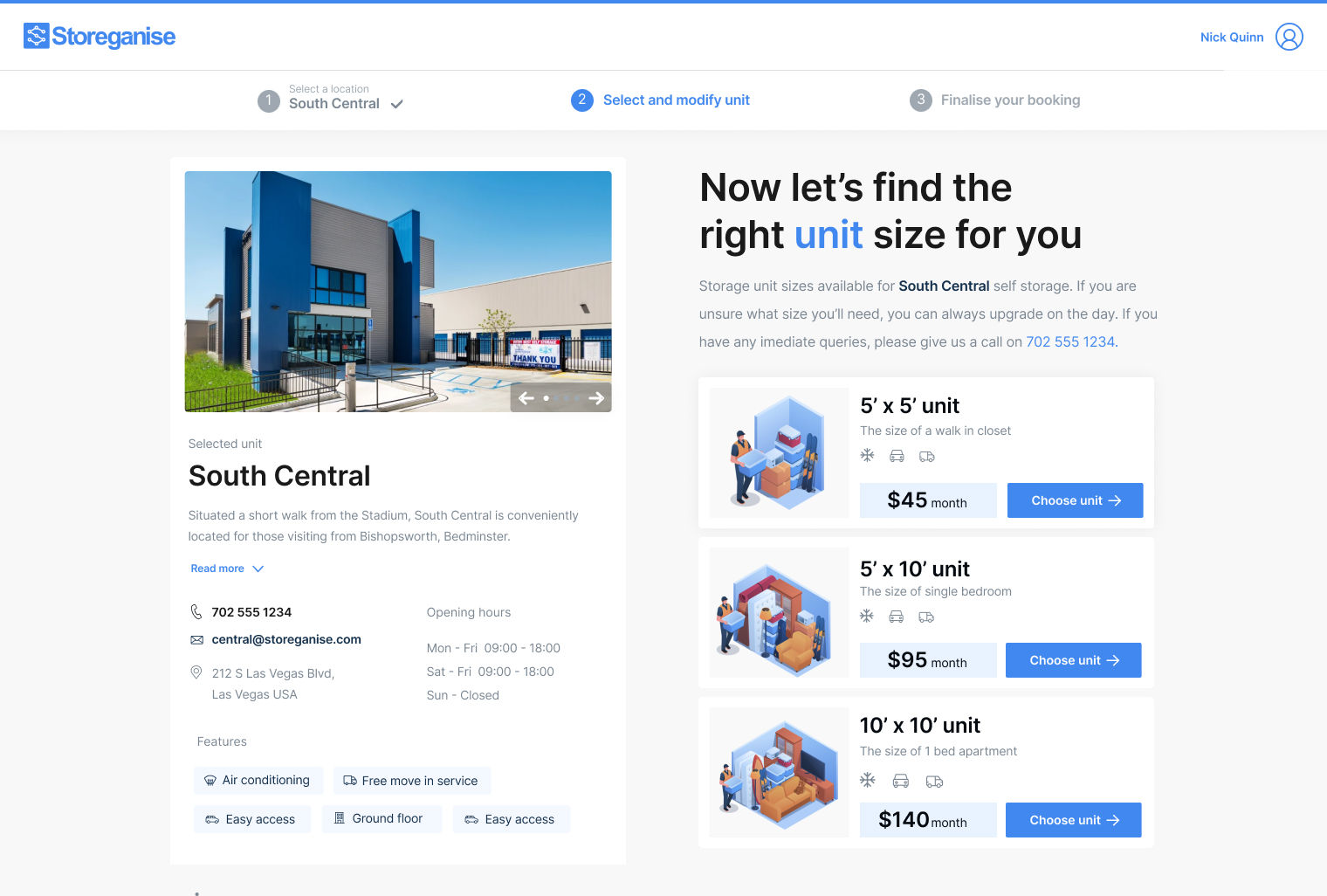 screenshot of storeganise's booking portal