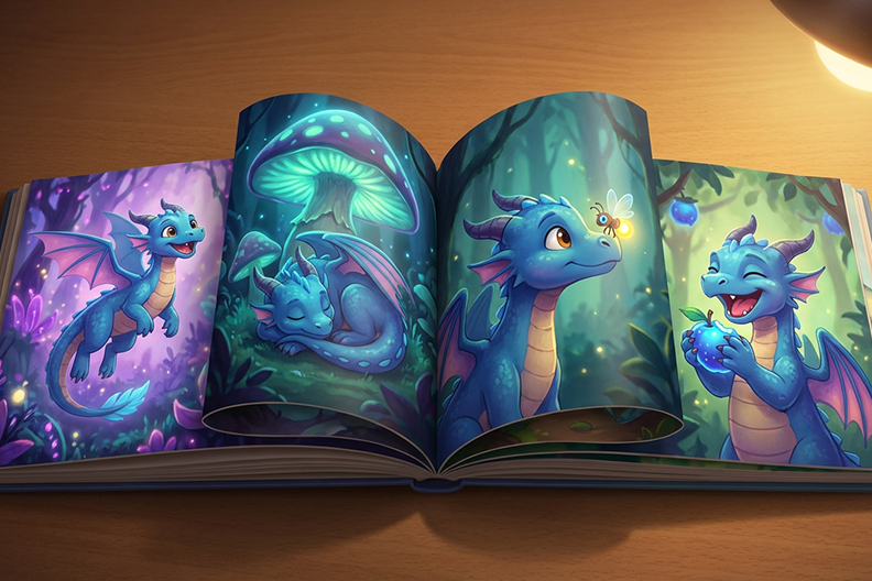 AI-generated children's book illustrations with consistent character appearance across all pages for self-publishing authors