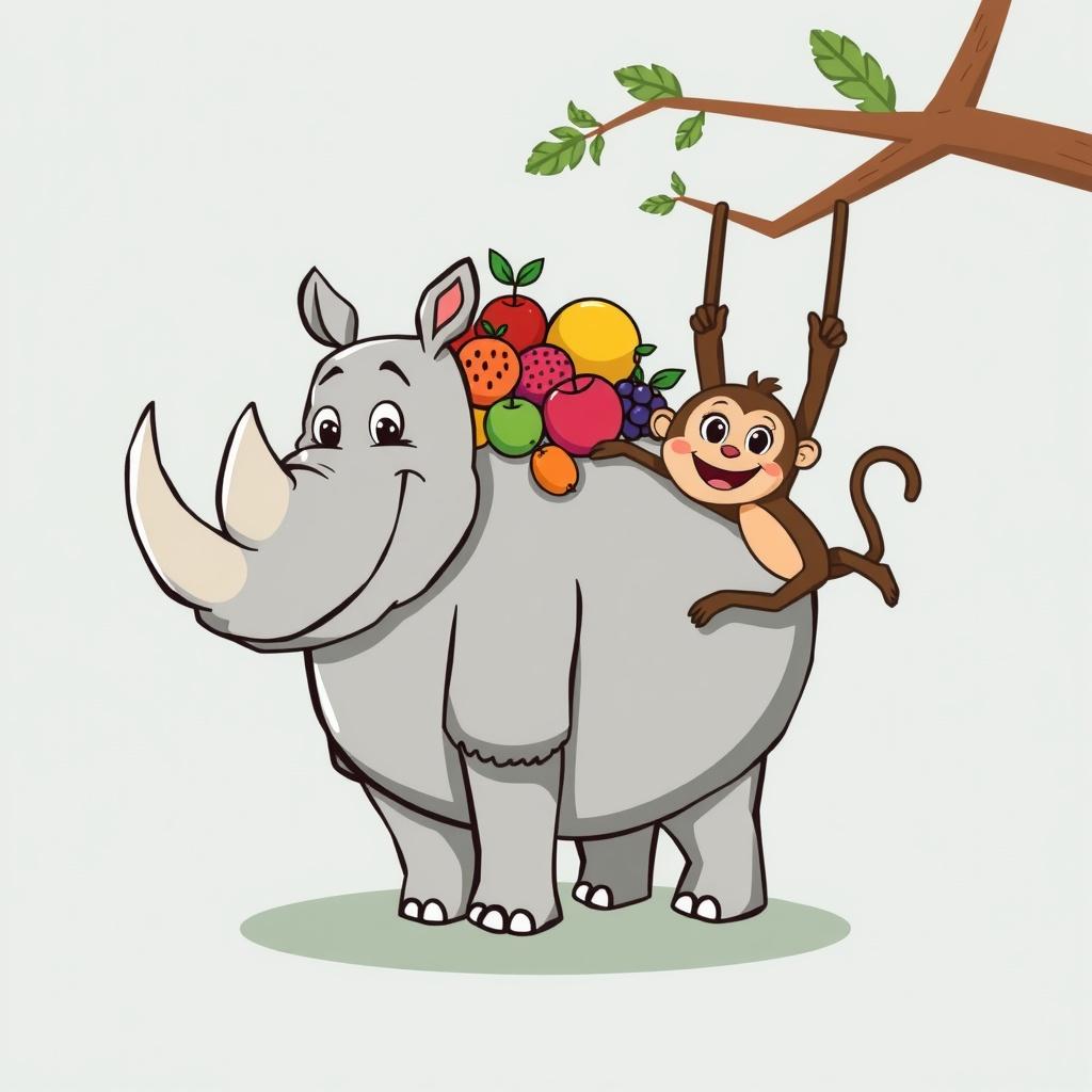 The Hungry Rhino and the Playful Monkey
