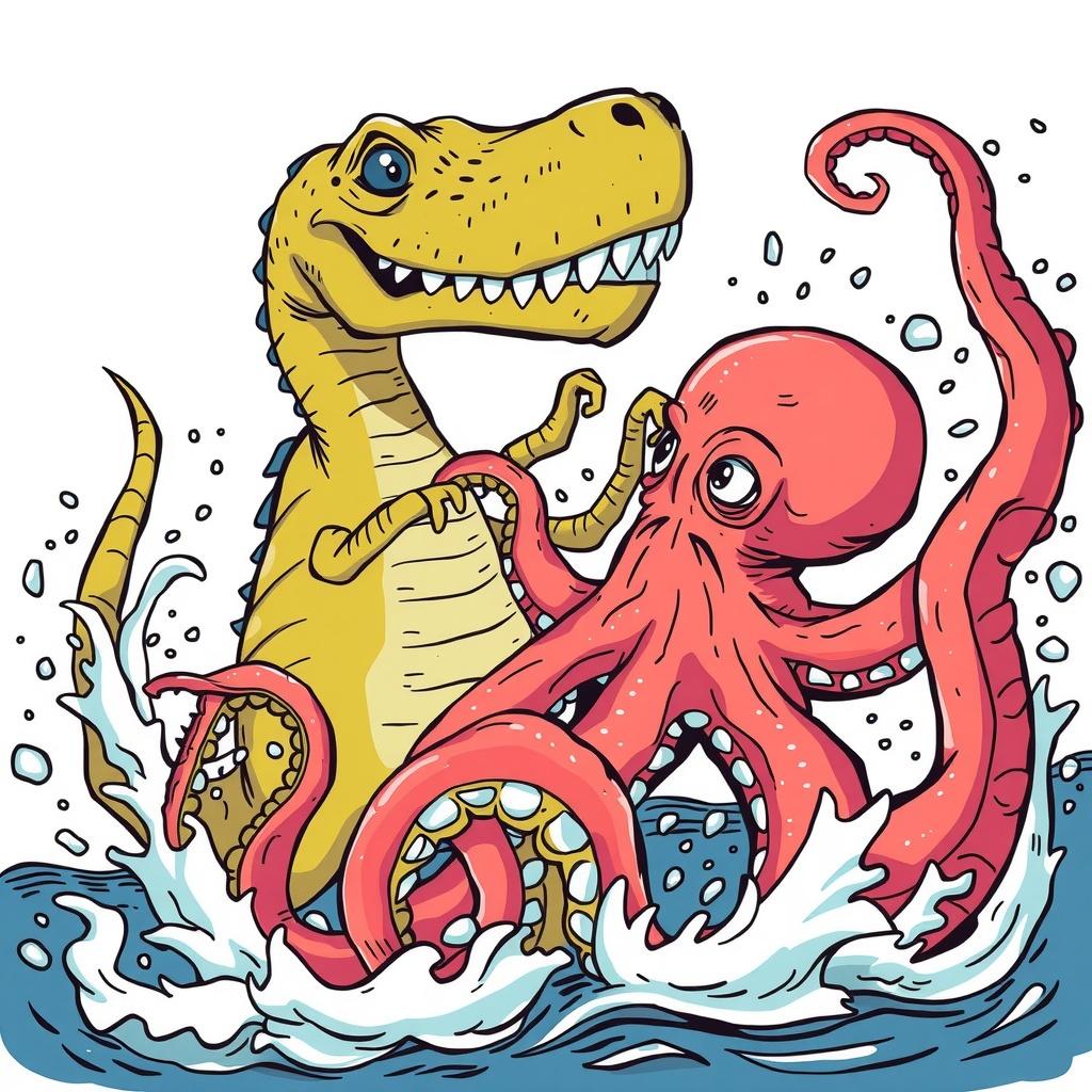 Dinosaur vs Octopus