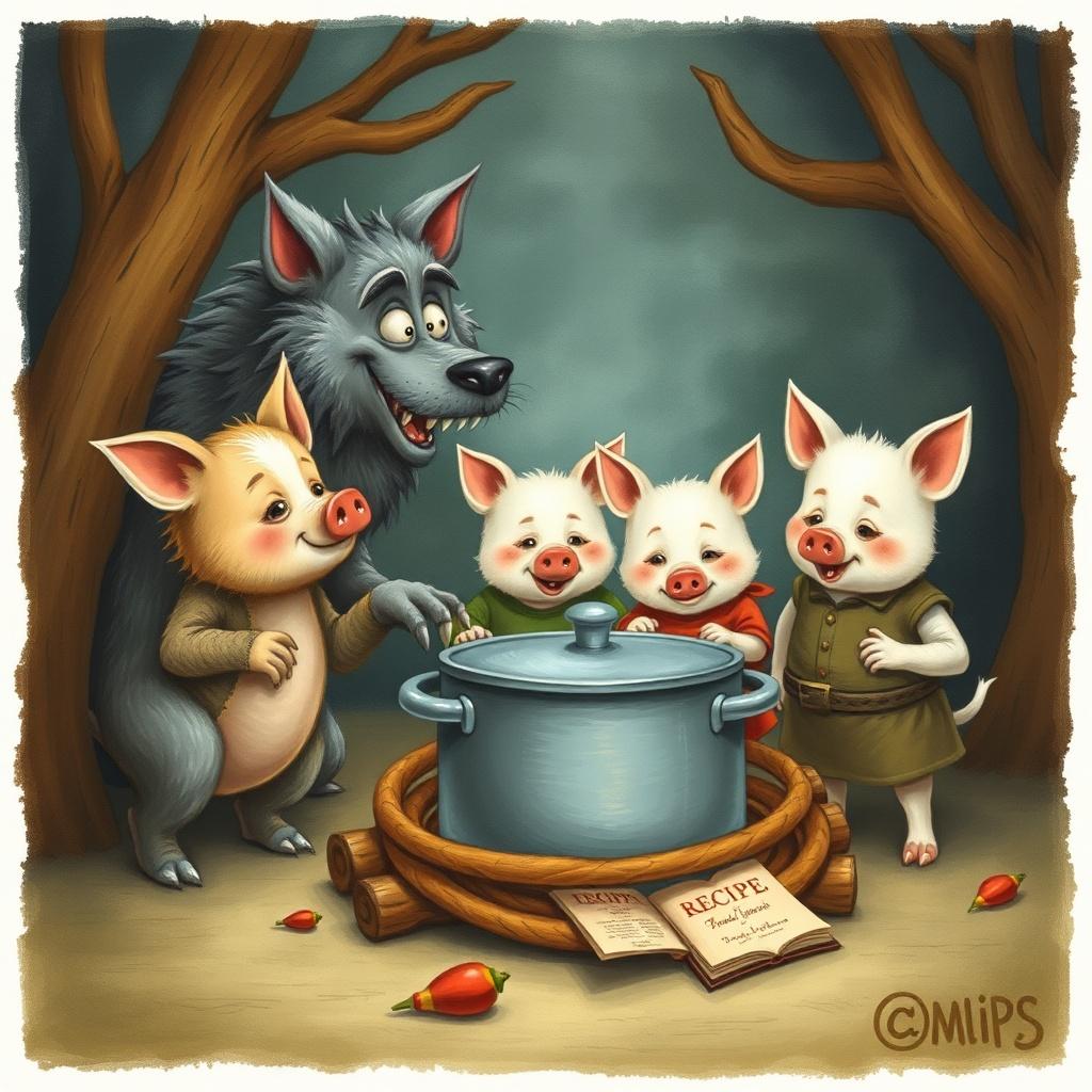 Three Clever Pigs and the Wolf
