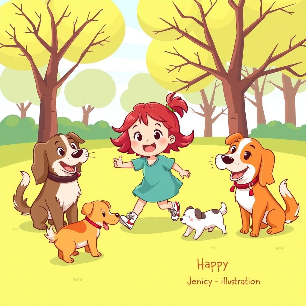 The Little Caretaker and Her Dogs