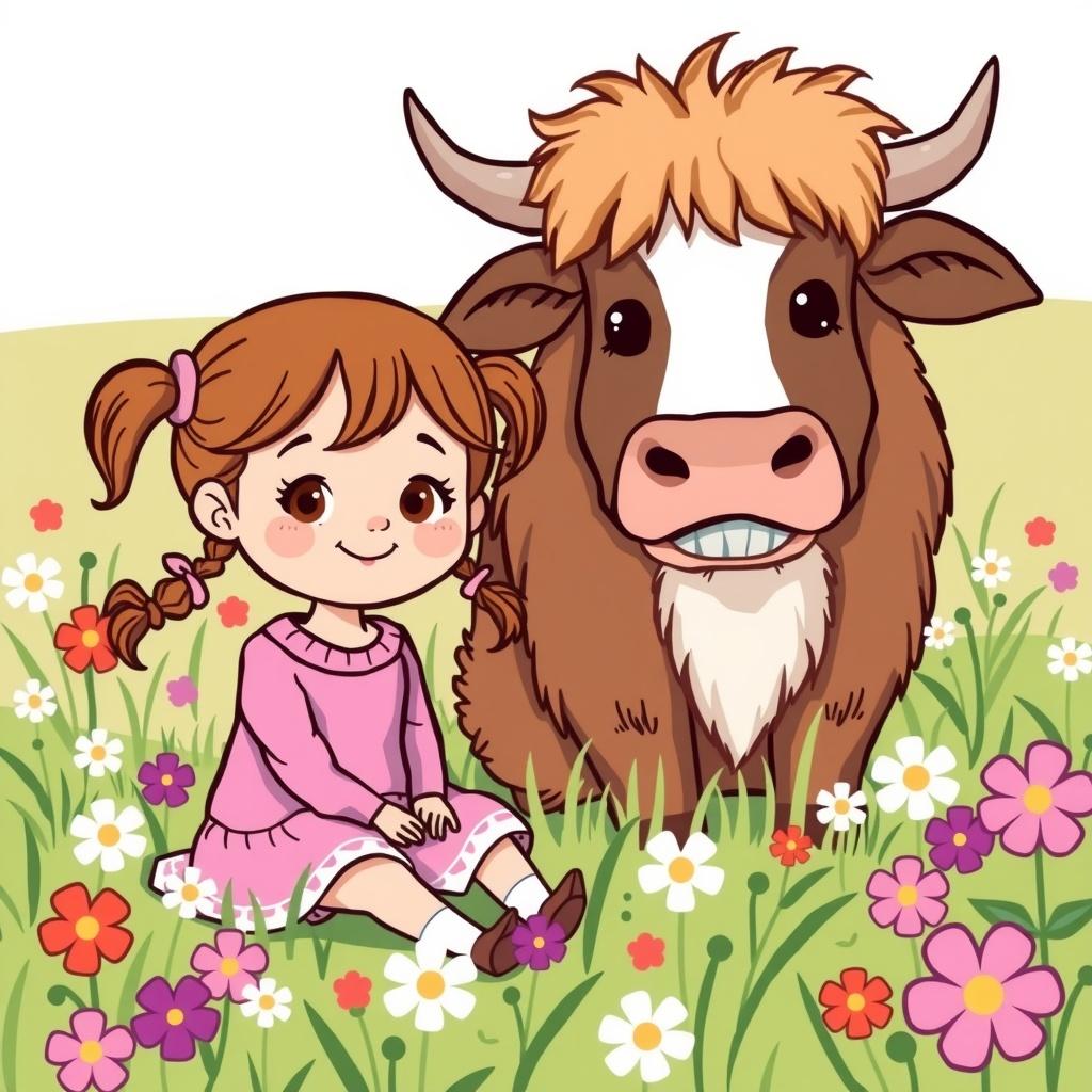 The Little Girl and Her Highland Cow