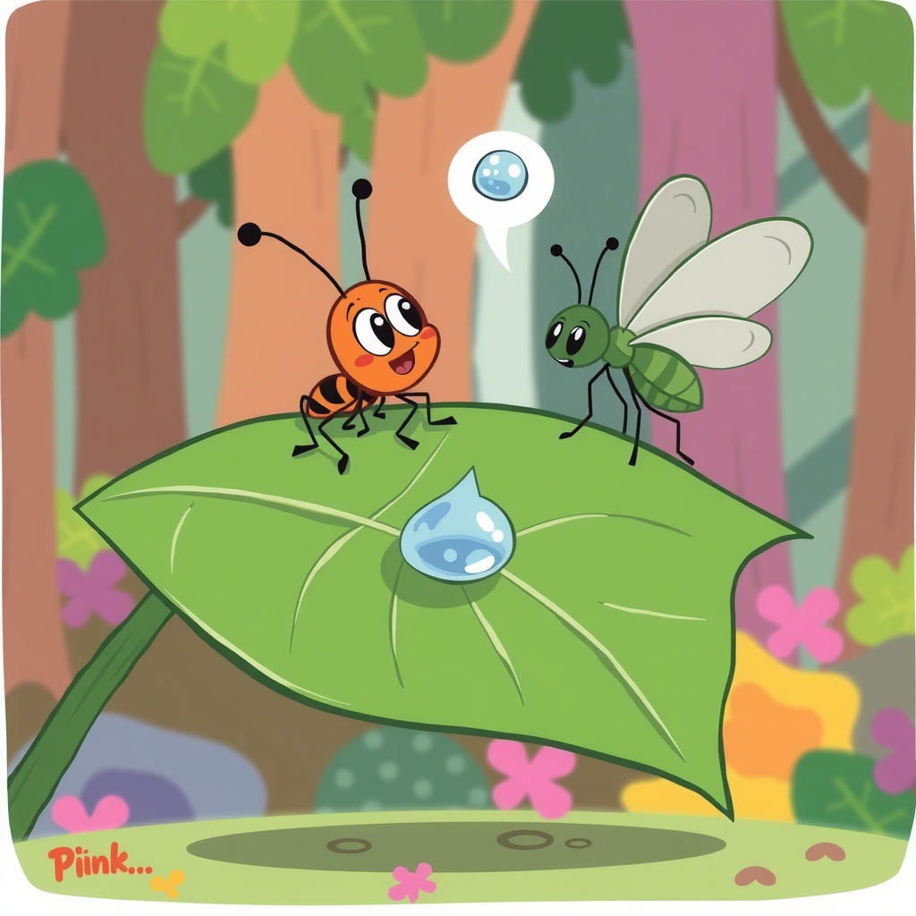 Pip’s Playful Bug Prank: The Wobbly Dewdrop