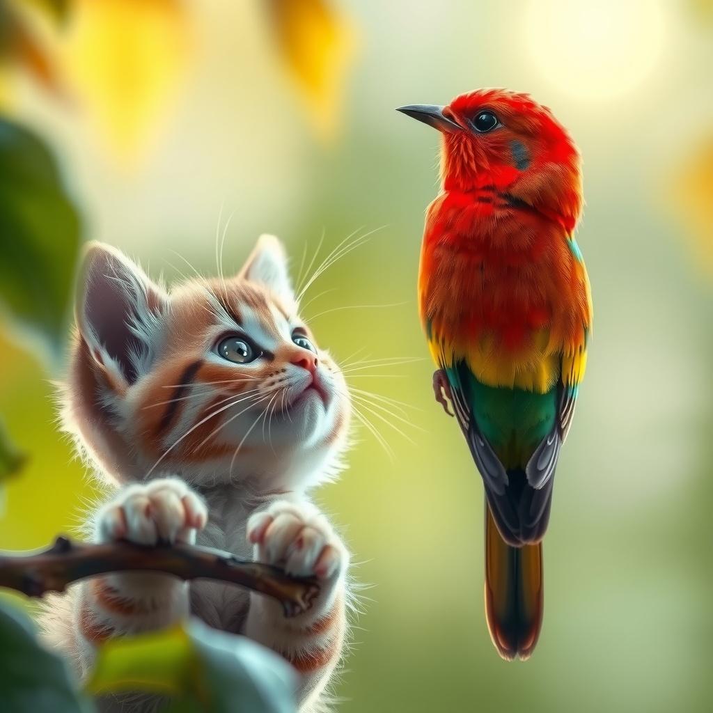 Kitten and Bird: A Chance Encounter
