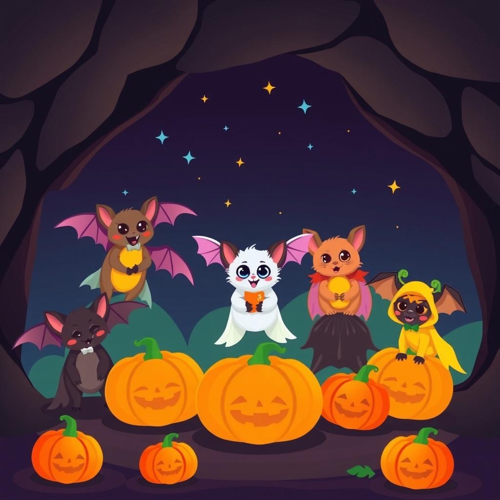 Ten Tiny Bats Go Trick-or-Treating