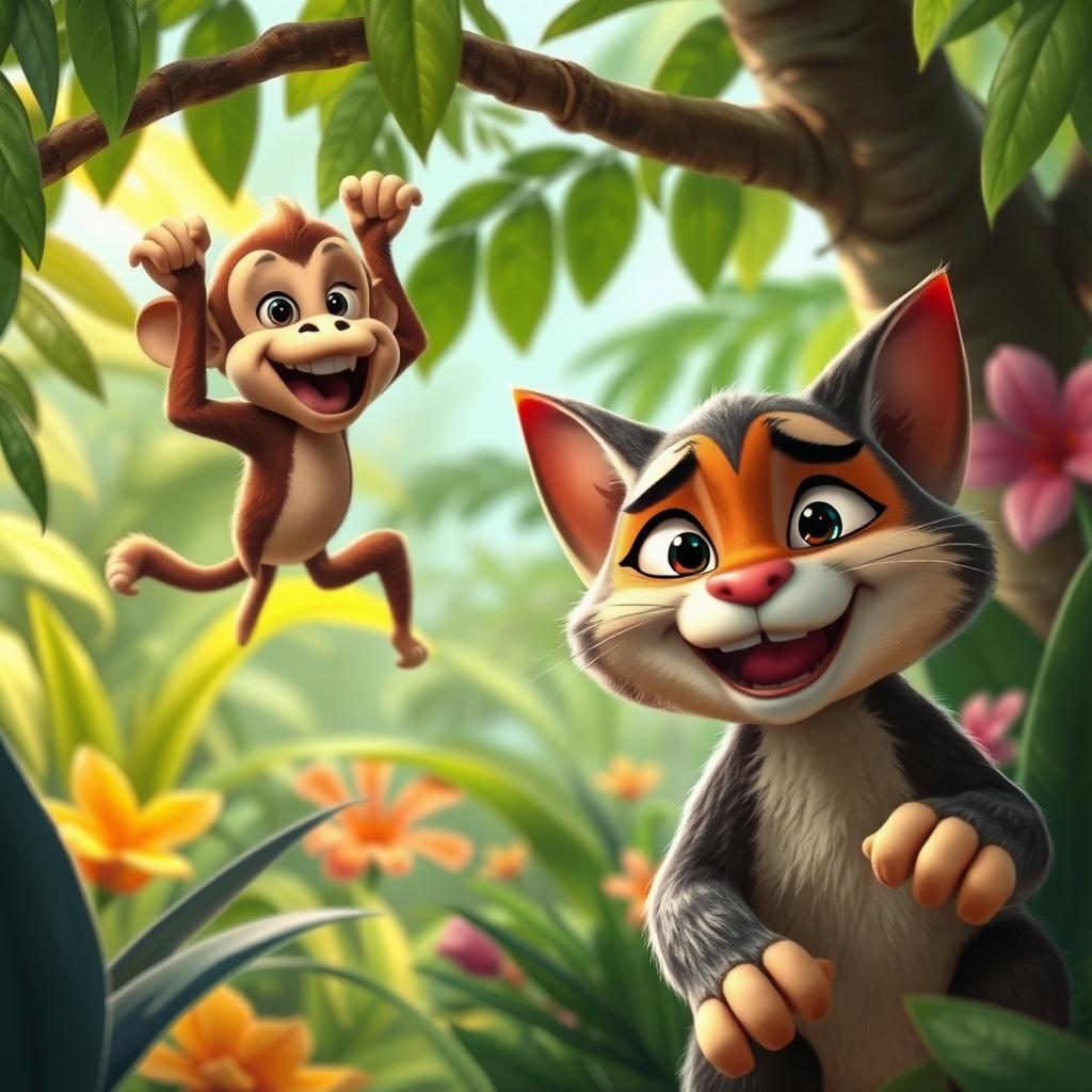 The Mischievous Monkey and the Determined Cat