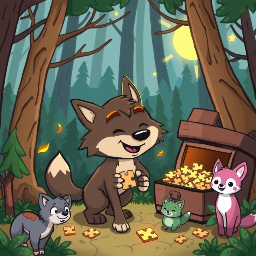 The Playful Wolf and the Enchanted Woods
