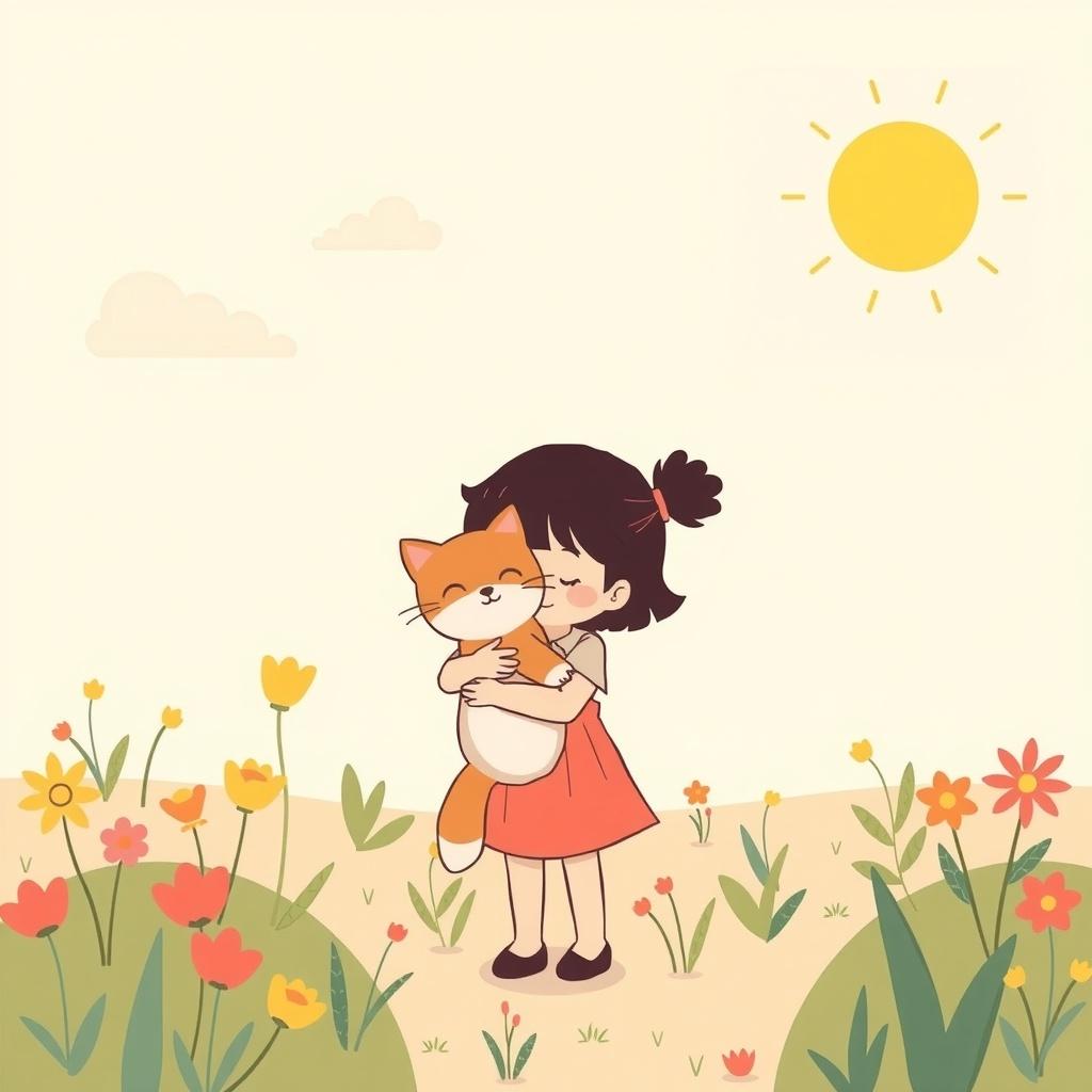 The Little Girl and Her Fluffy Cat