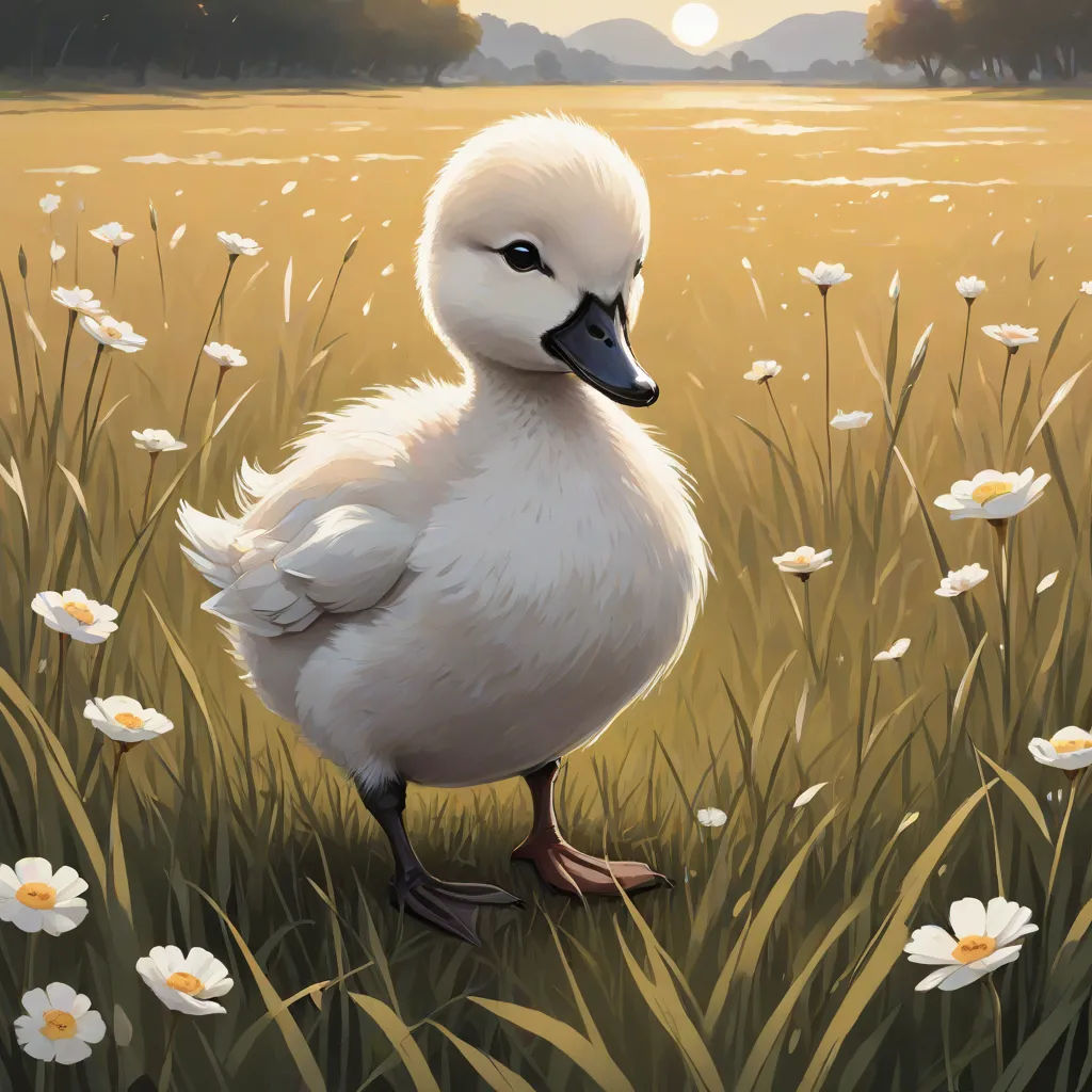 a duck standing in a field of flowers with the sun in the background and a field of daisies, altermodern, a character portrait, Chris LaBrooy, magic the gathering artwork