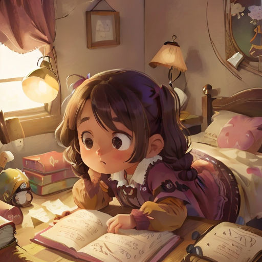 a girl is reading a book in a bedroom with a teddy bear and a lamp on the table next to her