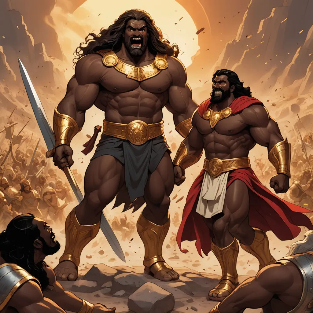 two men in armor standing next to each other in front of a giant sun and a giant rock with a sword, afrofuturism, a comic book panel, Brothers Hildebrandt, comic cover art
