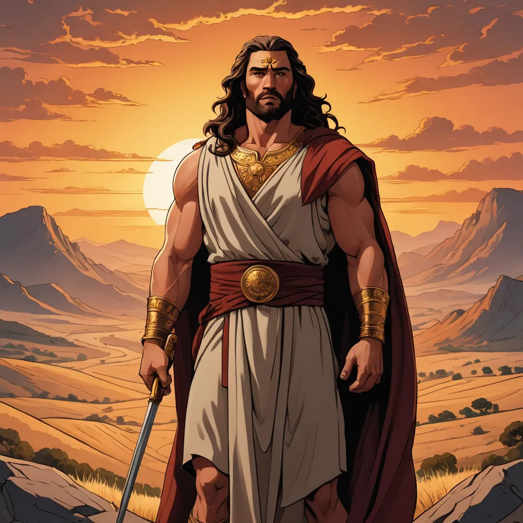 a man in a costume standing in front of a sunset with a sword in his hand and a sword in his hand, samikshavad, a comic book panel, Brothers Hildebrandt, official art