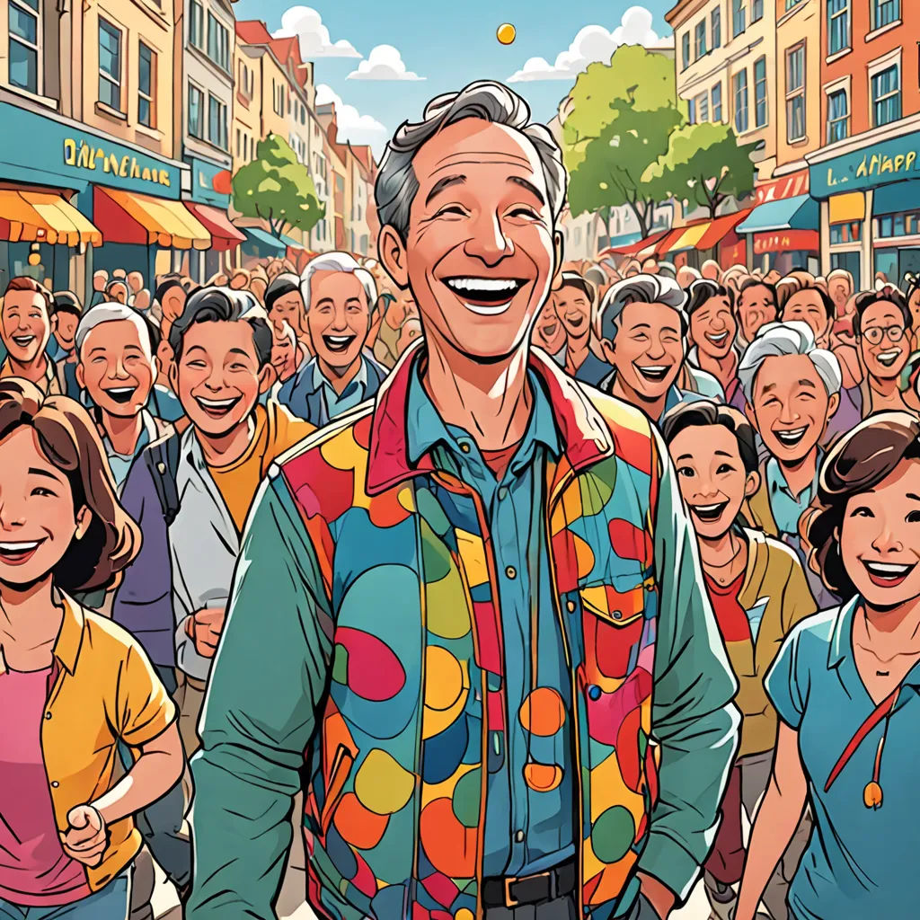 a man standing in front of a crowd of people in a city street with a man in a colorful shirt, excessivism, a comic book panel, Bob Singer, comic cover art
