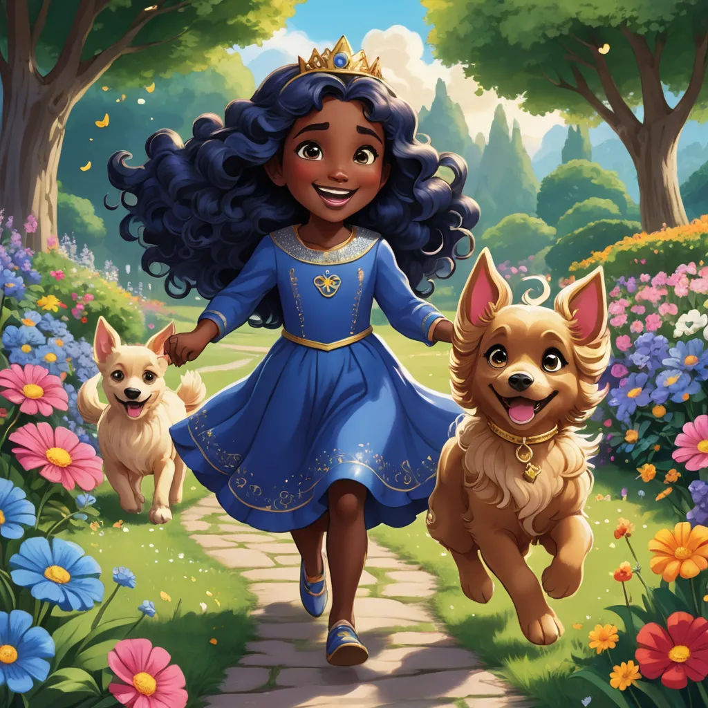 a cartoon girl is walking with two dogs in a park with flowers and trees behind her, and a dog is running behind her, sots art, a storybook illustration, disney, promotional image