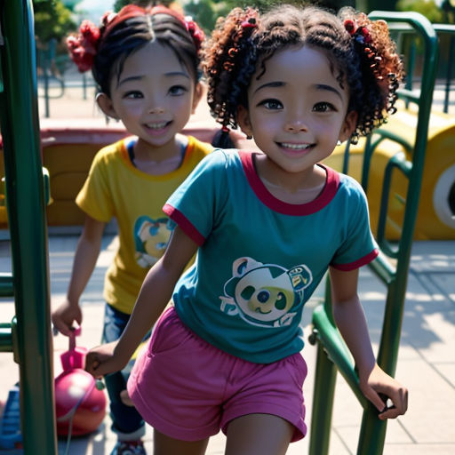 two children are playing on a playground with a slide and swings in the background, and a playground with a play ground and a play area