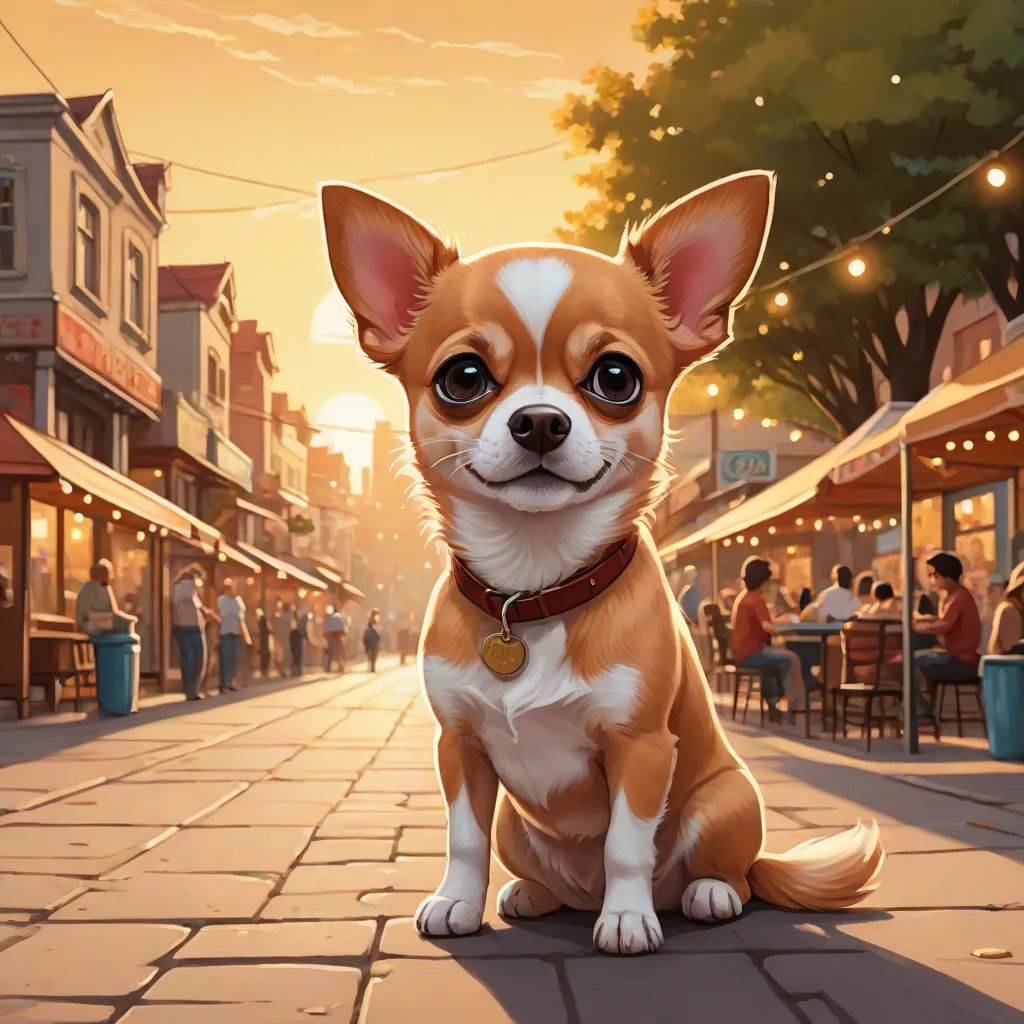 a painting of a dog sitting on a brick sidewalk in front of a restaurant with people sitting at tables, Chris LaBrooy, american scene painting, concept art, key art