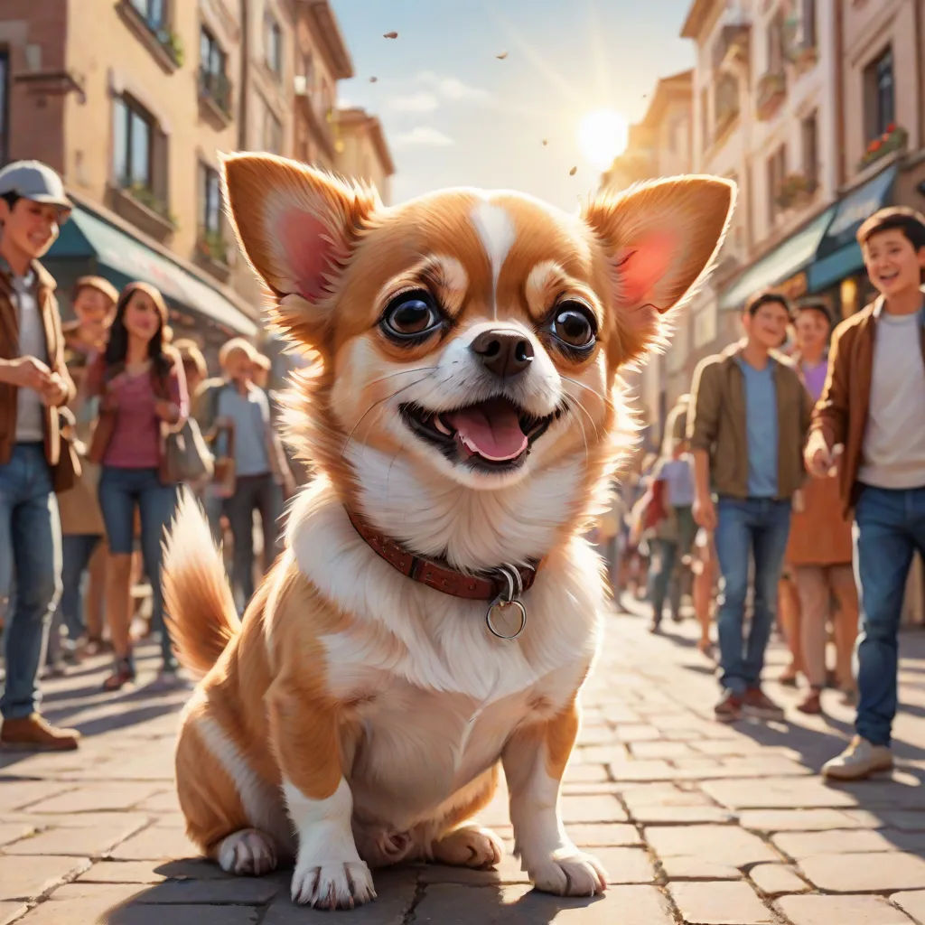 a dog sitting on a brick road with people walking by in the background and a dog with a collar on, Chris LaBrooy, photorealism, a stock photo, animal photography