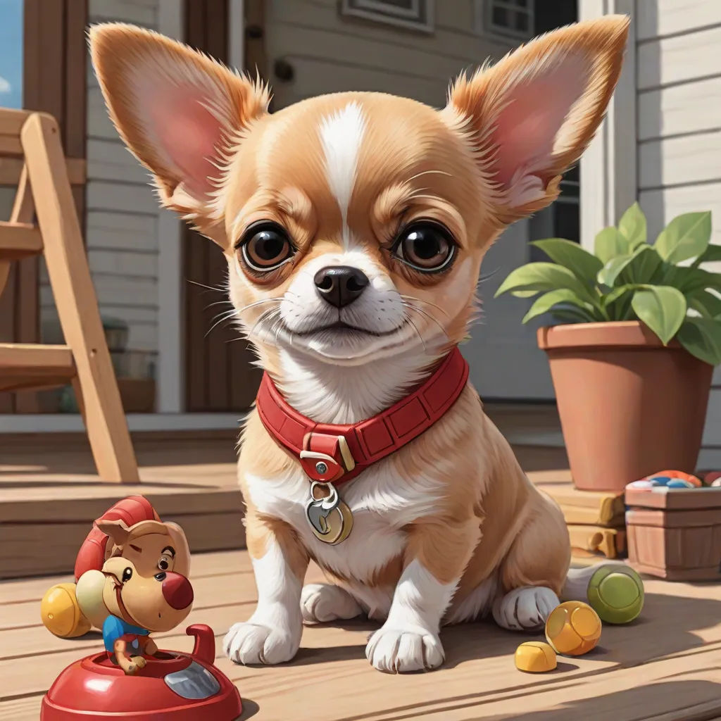 a small dog sitting on a porch next to a toy dog and a toy dog figurine on a table, Chris LaBrooy, photorealism, a photorealistic painting, highly detailed digital painting