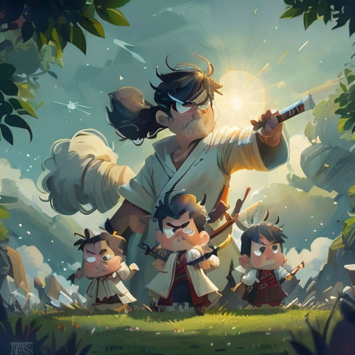a group of people standing in a forest with a gun in their hand and a man holding a gun