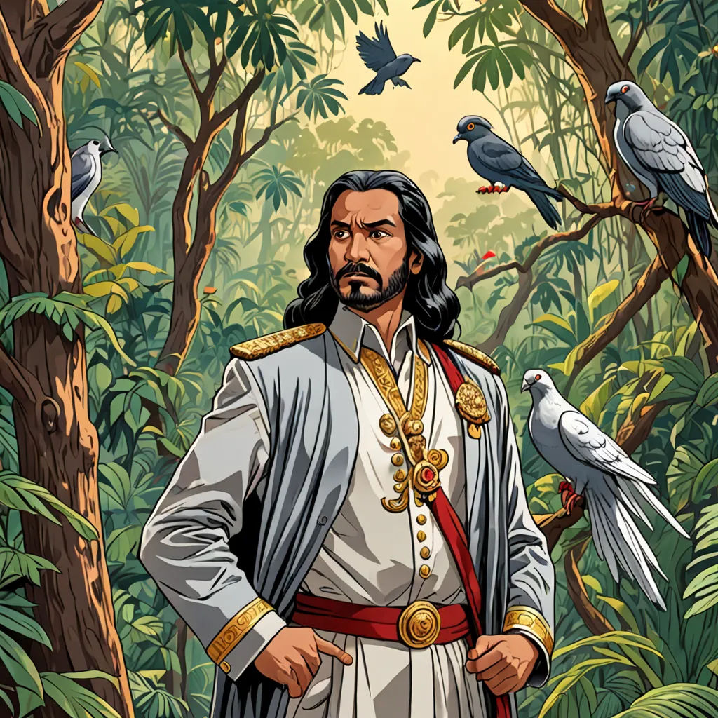 a man in a jungle with birds on his shoulder and a parrot on his shoulder, and a parrot on his shoulder, samikshavad, a character portrait, Amadeo de Souza Cardoso, official art