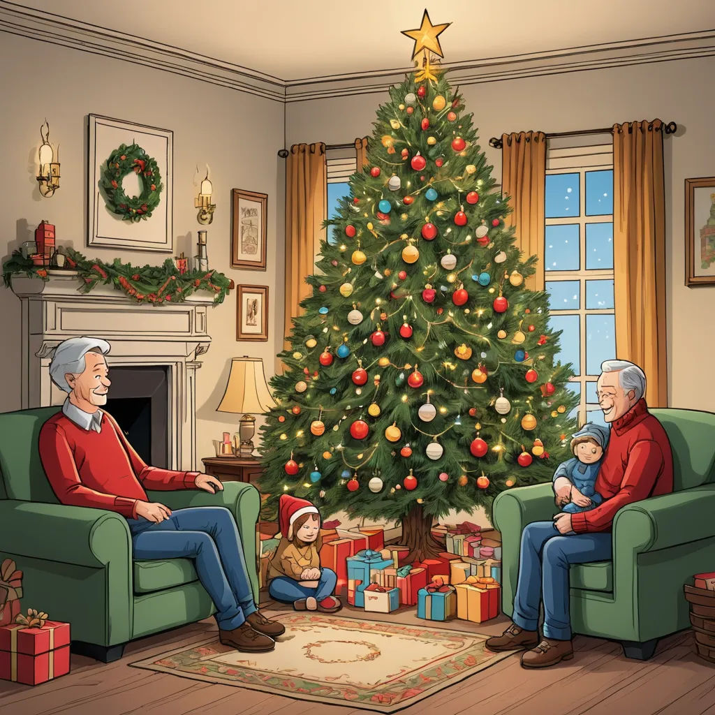 a man and a woman sitting in chairs in front of a christmas tree with a child on the floor, american realism, a storybook illustration, Ernest William Christmas, official art