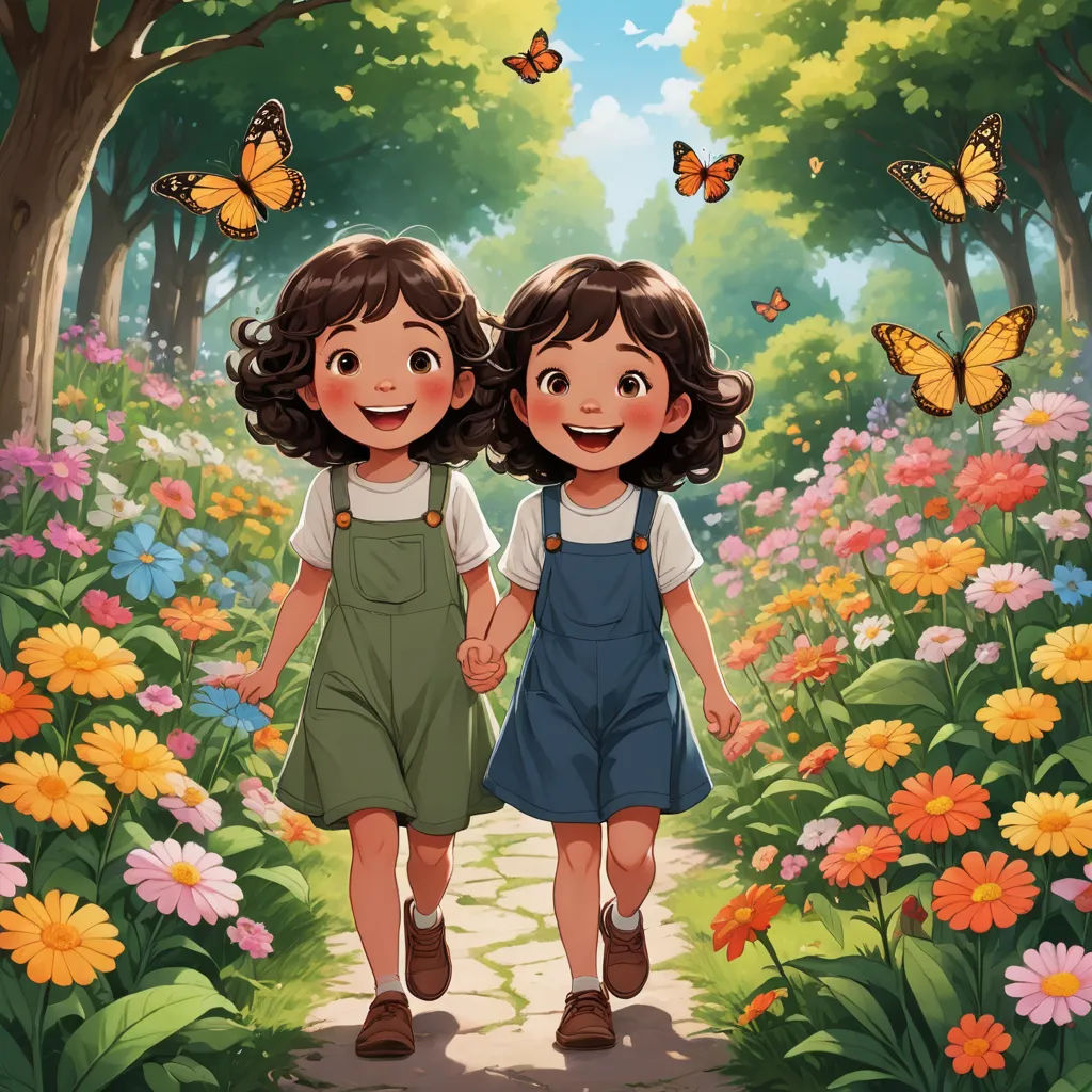 two girls walking through a flowery forest with butterflies flying overhead illustration by alex macgrew for the children's book, lyco art, a storybook illustration, Brothers Hildebrandt, trending on art station