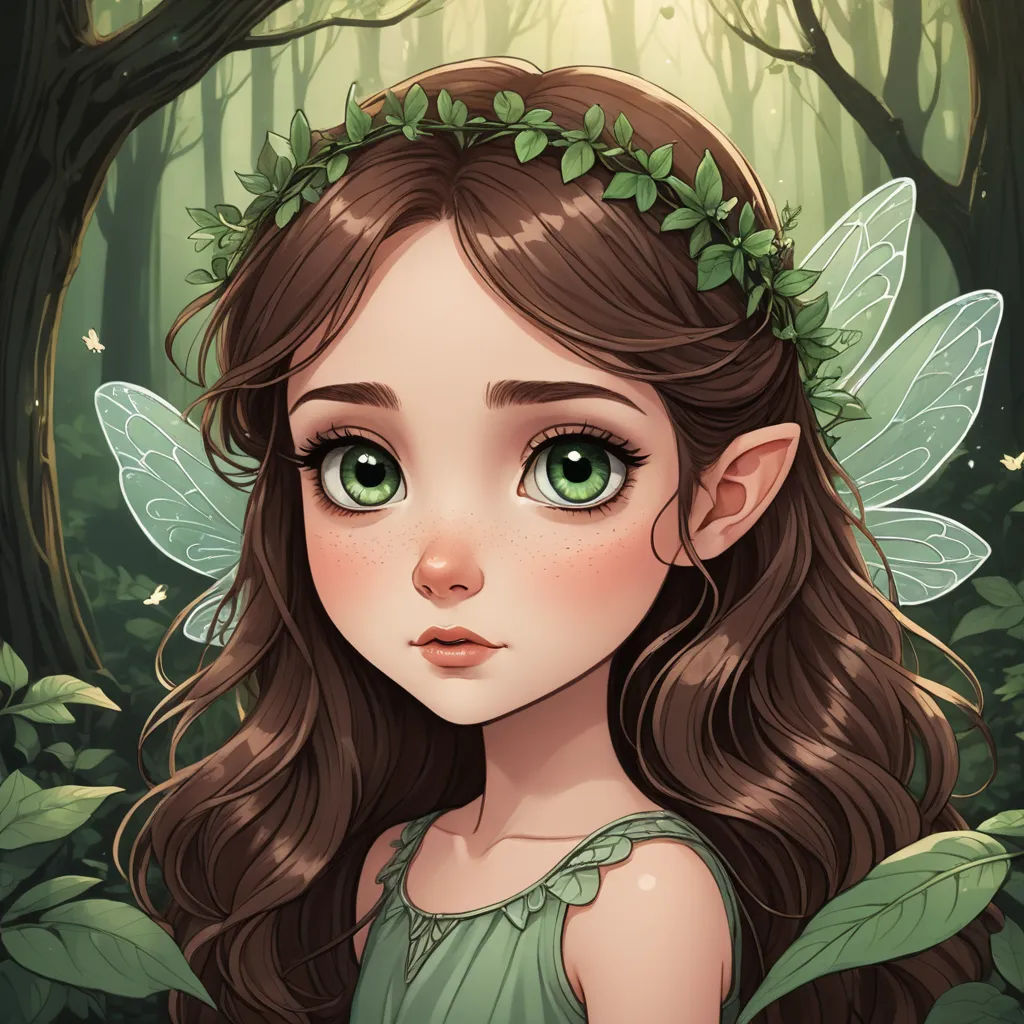 a girl with a green dress and a wreath on her head in the woods with leaves around her head, fantasy art, a storybook illustration, Charlie Bowater, fantasy character portrait
