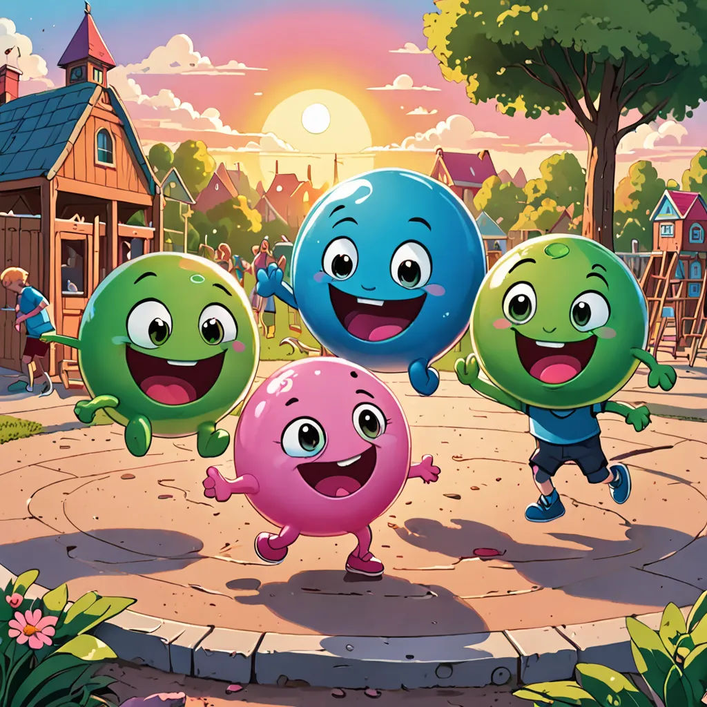 a group of cartoon characters playing in a park with a ball and a ball on a playground ground with a house in the background, sots art, concept art, Chris LaBrooy, promotional image