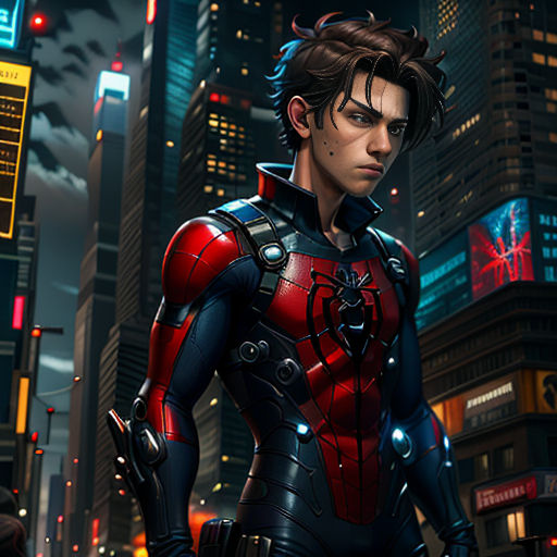 a man in a suit standing in a city at night with a gun in his hand and a cityscape in the background