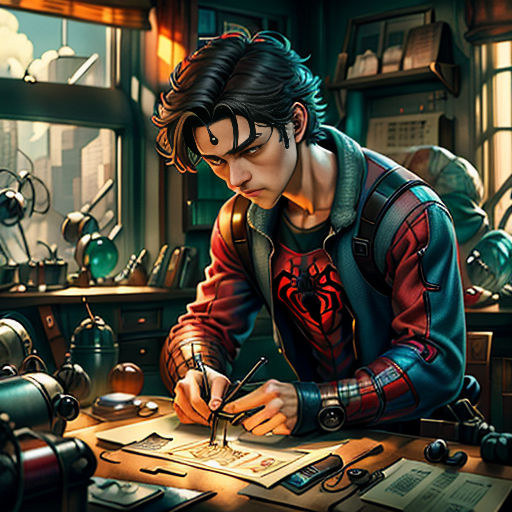 a man sitting at a desk writing on a piece of paper with a pen and ink pen in his hand