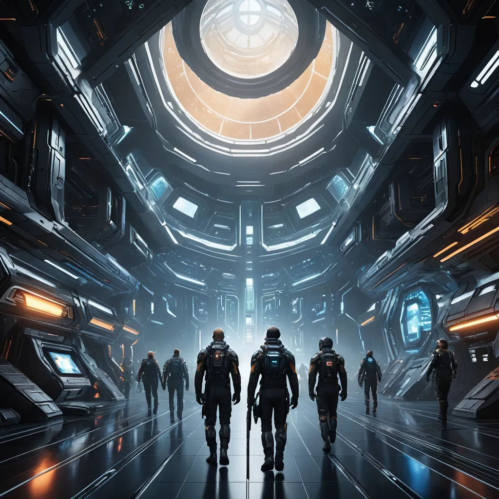 a group of people walking through a sci - fi fi fi fi fi fi fi fi fi fi fi fi fi fi fi fi fi fi fi fi fi fi fi fi fi fi fi fi fi fi fi fi fi fi fi, space art, a detailed matte painting, Eve Ryder, cgstudio