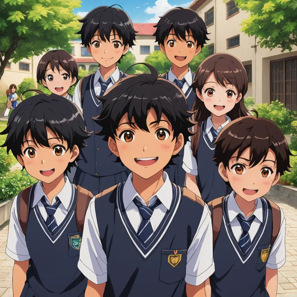 a group of young people standing next to each other in front of a building with trees and bushes in the background, rayonism, a detailed drawing, Adam Manyoki, official art