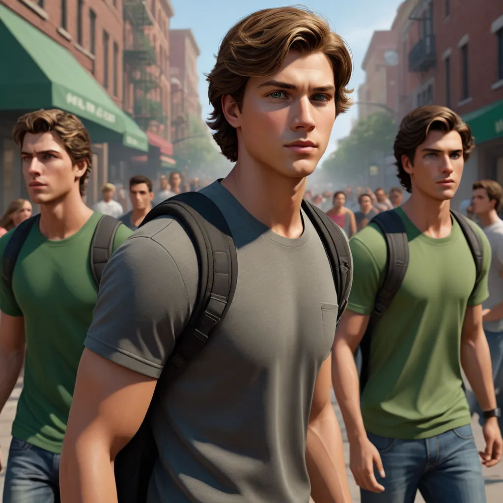a group of young men walking down a street next to each other in front of a crowd of people, photorealism, concept art, Eddie Mendoza, rossdraws global illumination