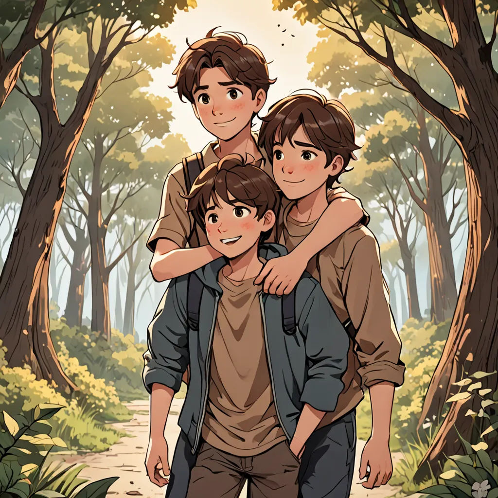 a couple of people that are standing in the dirt near trees and grass with trees in the background and a path, rayonism, a comic book panel, Brothers Hildebrandt, comic cover art