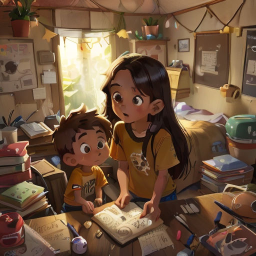 a couple of kids sitting at a table with a book in front of them and a book on the table