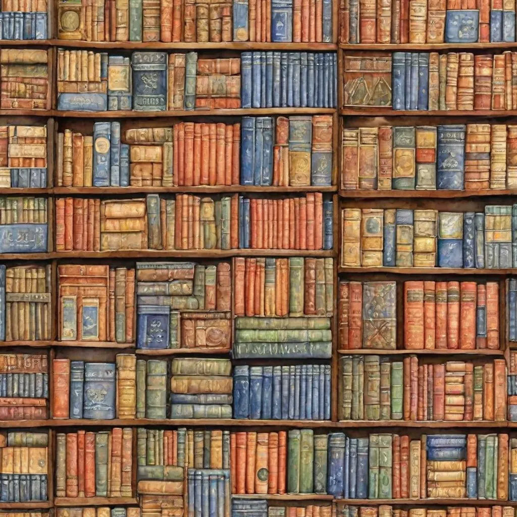 a painting of a book shelf filled with books and bookshelves in different colors and sizes, all of which are painted with acryl, academic art, a storybook illustration, Art & Language, book cover