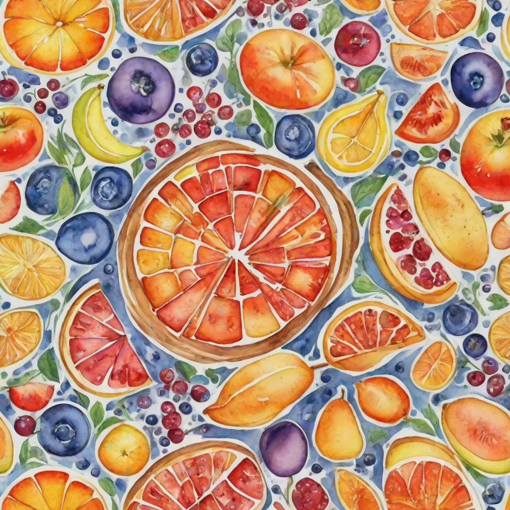 a painting of a bunch of fruit on a table top with watercolors on it and a watercolor pencil, Annabel Kidston, folk art, a watercolor painting, in gouache detailed paintings