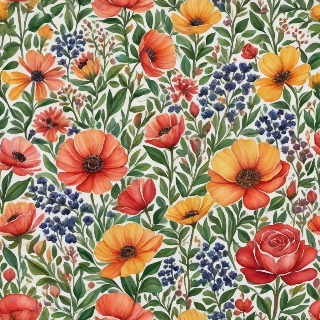 a painting of flowers and leaves on a white background with blue berries and berries on the bottom of the image, arts and crafts movement, a detailed painting, Annabel Kidston, in gouache detailed paintings