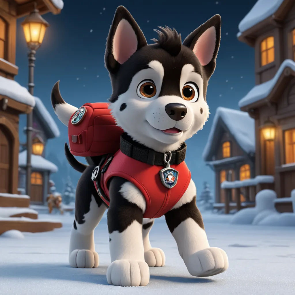 a cartoon dog with a red vest and a red backpack on it's back standing in the snow, furry art, concept art, Charles Fremont Conner, promotional image