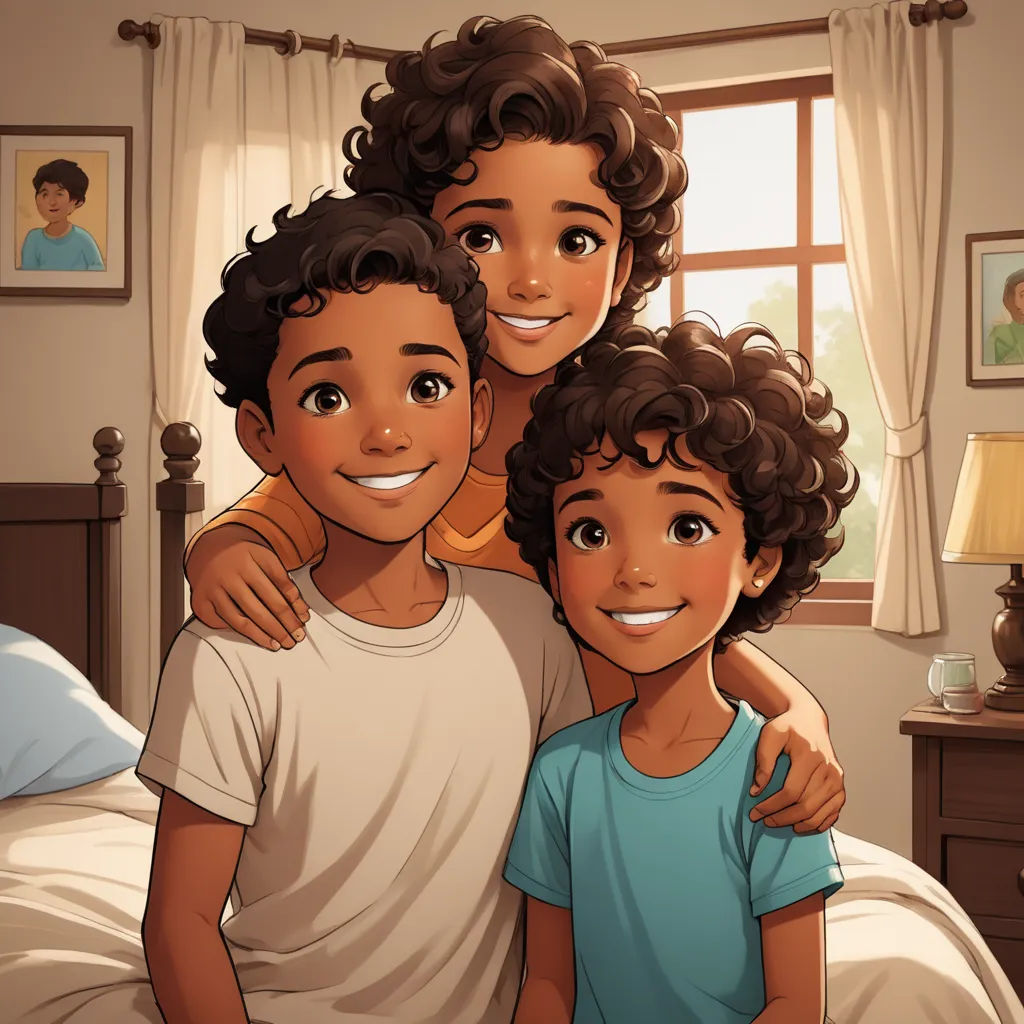 a couple of kids that are sitting on a bed together in a room with a window and a bed, lyco art, a storybook illustration, Everett Warner, official art