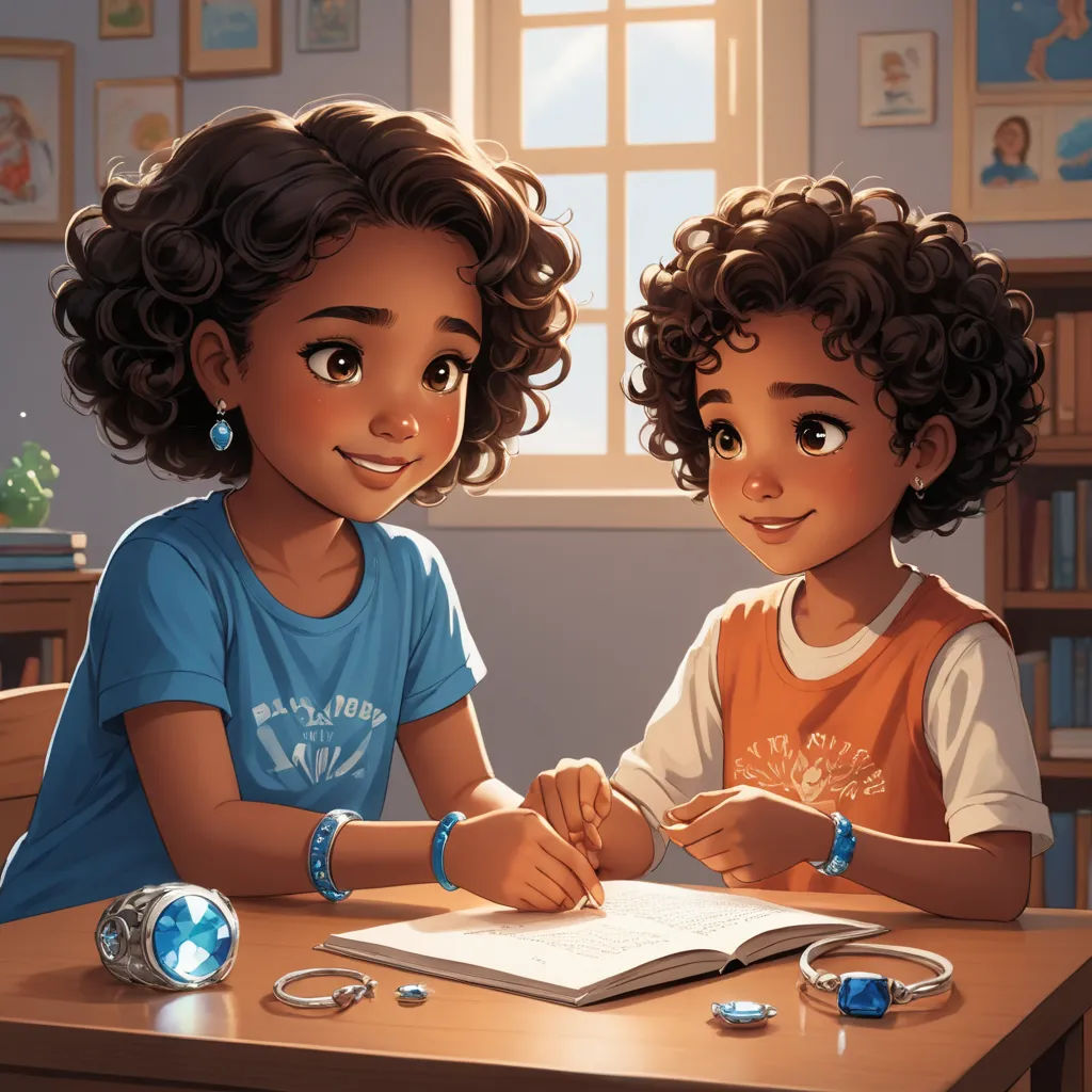a couple of kids sitting at a table with a book and pen in hand and a book in front of them, fantasy art, a storybook illustration, Chris LaBrooy, official art