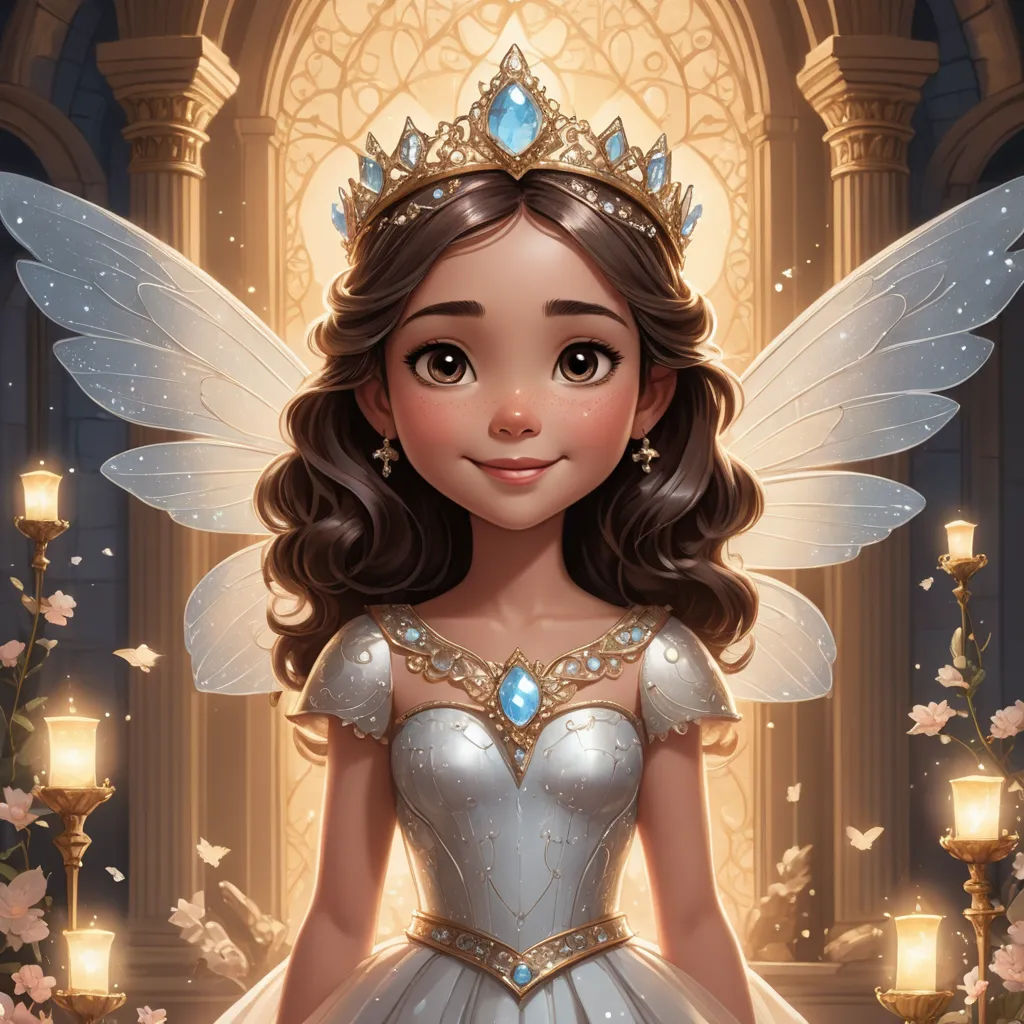 a fairy with a tiara and a lantern in the background is a doorway with a light and a lantern, fantasy art, a storybook illustration, Anne Stokes, kinkade