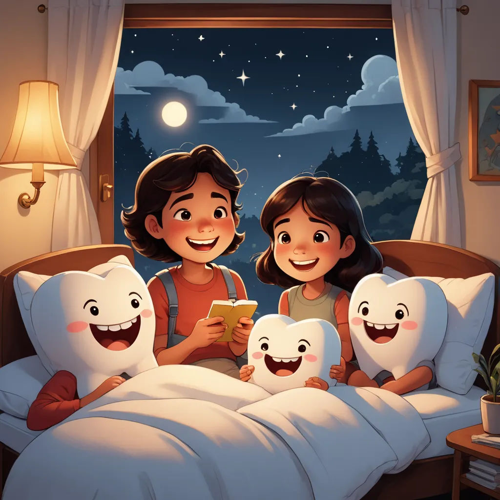 a couple of kids sitting on top of a bed under a window next to pillows and pillows on a bed, dau-al-set, a storybook illustration, Diego Gisbert Llorens, storybook illustration