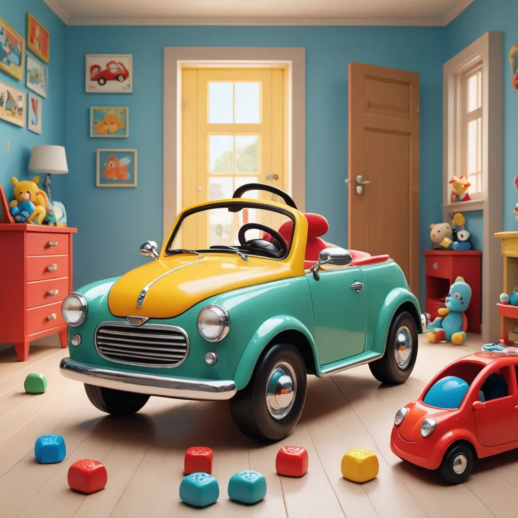 a toy car is parked in a child's room with toys around it and a teddy bear on the floor, photorealism, a 3D render, Chris LaBrooy, unreal engine 5 highly rendered